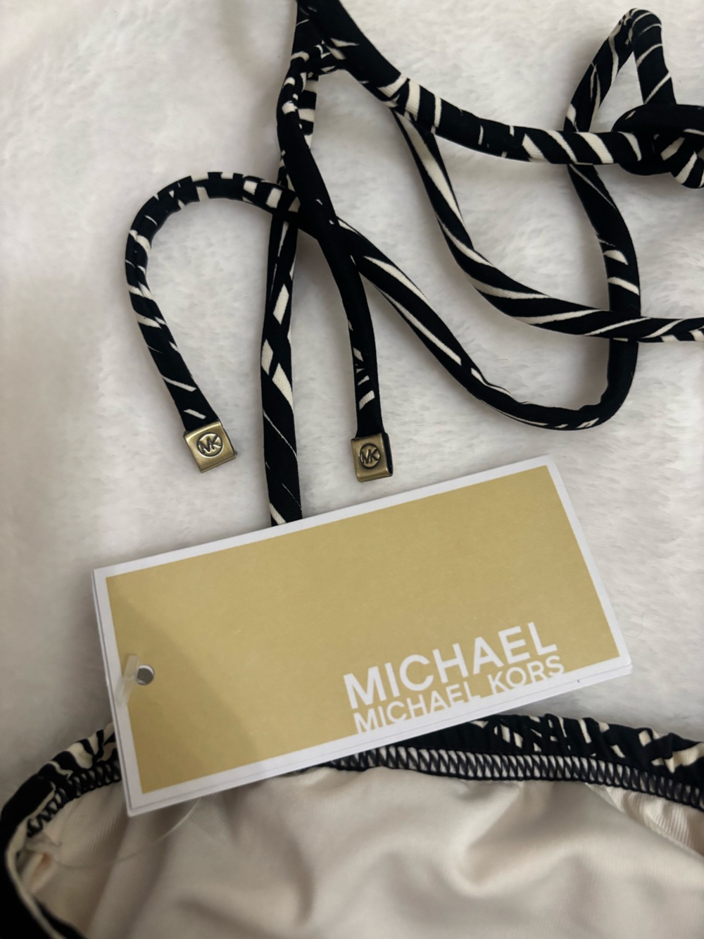 🌴🌴🌴Michael Kors Black & White Tropical Palm Print Tankini Swim Top Tie Front - Picture 6 of 6